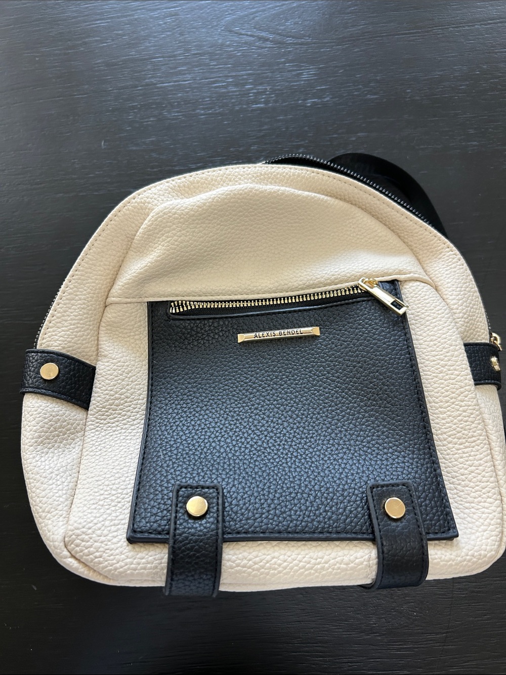 Alexis Bendel Cream & Black Pebbled Leather Mini Backpack